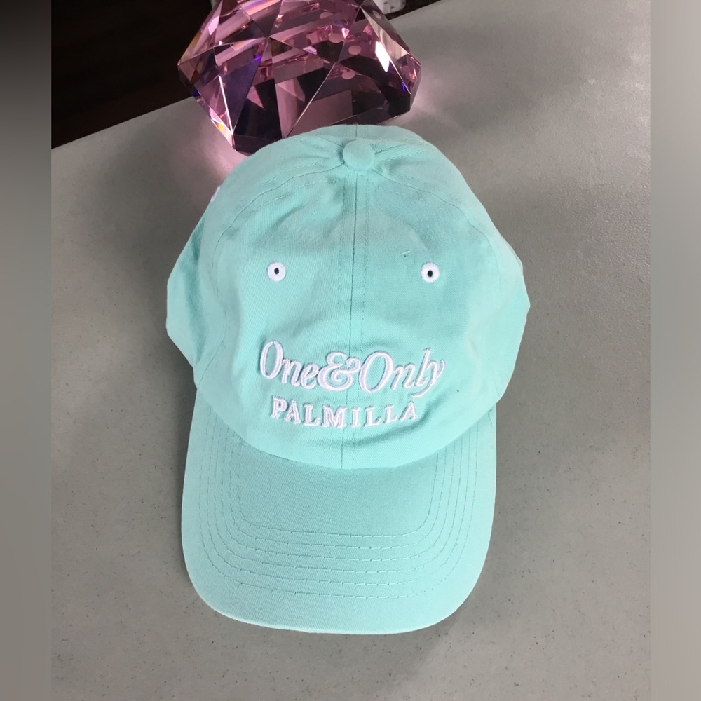 ONE & ONLY PALMILLA WOMEN HAT NWOT COLOR; CYAN WHITE LOGO ONE SIZE FITS MOST